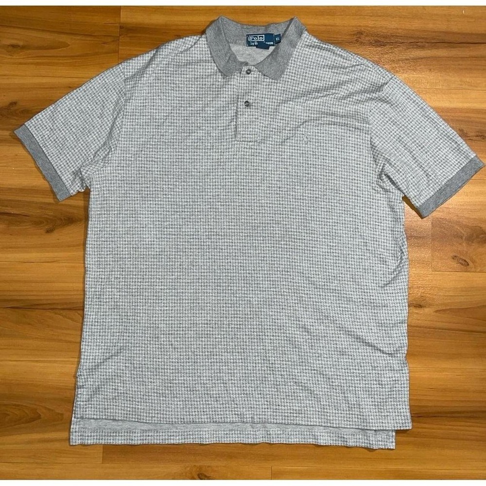 Mens Polo Ralph Lauren Houndstooth Pattern 100% Pima Cotton Prep Gray Shirt